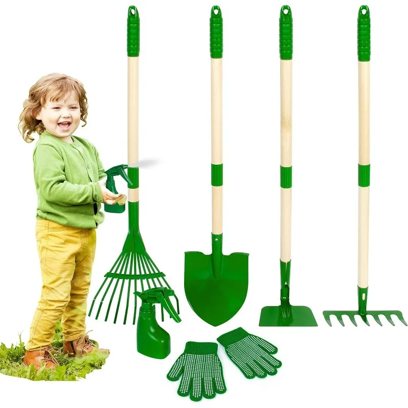 Kids Outdoor Yard Tools - 7-teiliges Kinder-Gartengeräte-Set mit Schubkarre für Kinder
