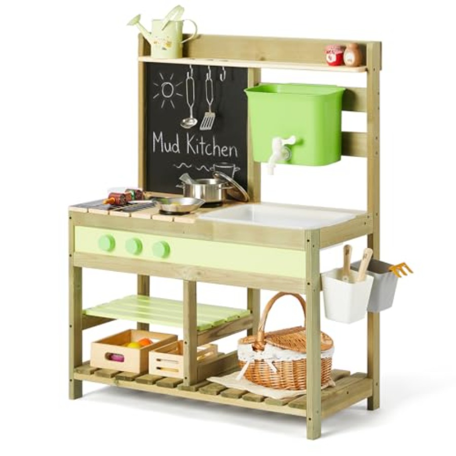 Kids Outdoor Mud Kitchen - Outdoor-Schlammküche für Kinder: Holz-Spielset mit 4,8L