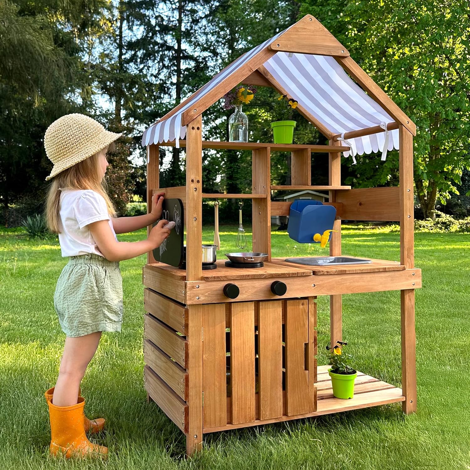 Kids Outdoor Mud Kitchen - # Schlamm-Küche Outdoor-Spielset mit Überdachung, Kreidetafel,