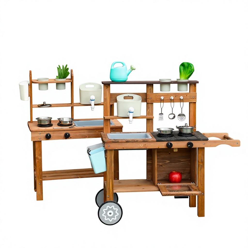 Kids Outdoor Mud Kitchen - Montessori Outdoor Holz-Schlammküche Kinder Rollenspiel Kochspielzeug-Set