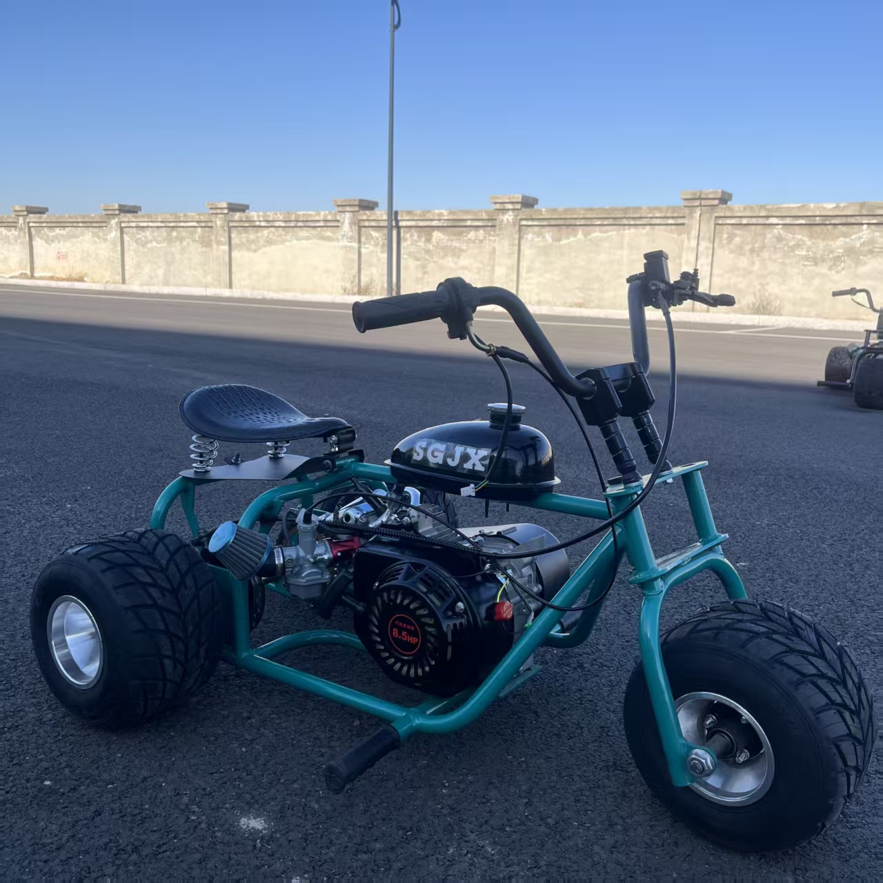 Go Kart Pedal Kids - 212cc 4-Takt Dunkelgrünes Vintage-Motorrad Outdoor-Pedal-Dreirad Drift-Go-Kart