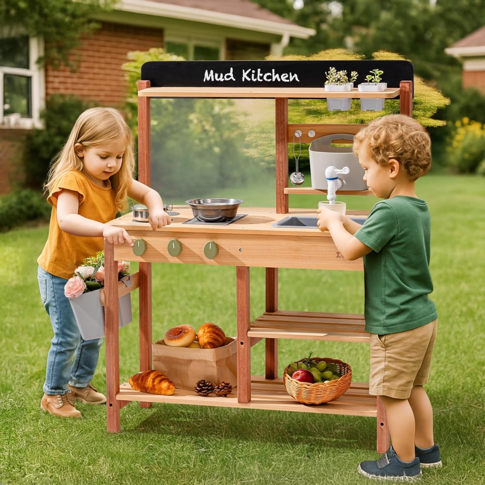 US-Versand: Holz-Schlammküche  – Kids Outdoor Mud Kitchen Bewertung und Preis